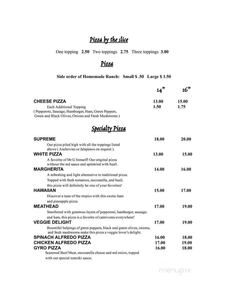 Mr G's - College Station, TX menu_pic
