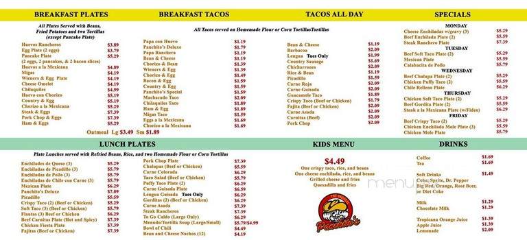 Panchito's Restaurant Cantina - San Antonio, TX menu_pic