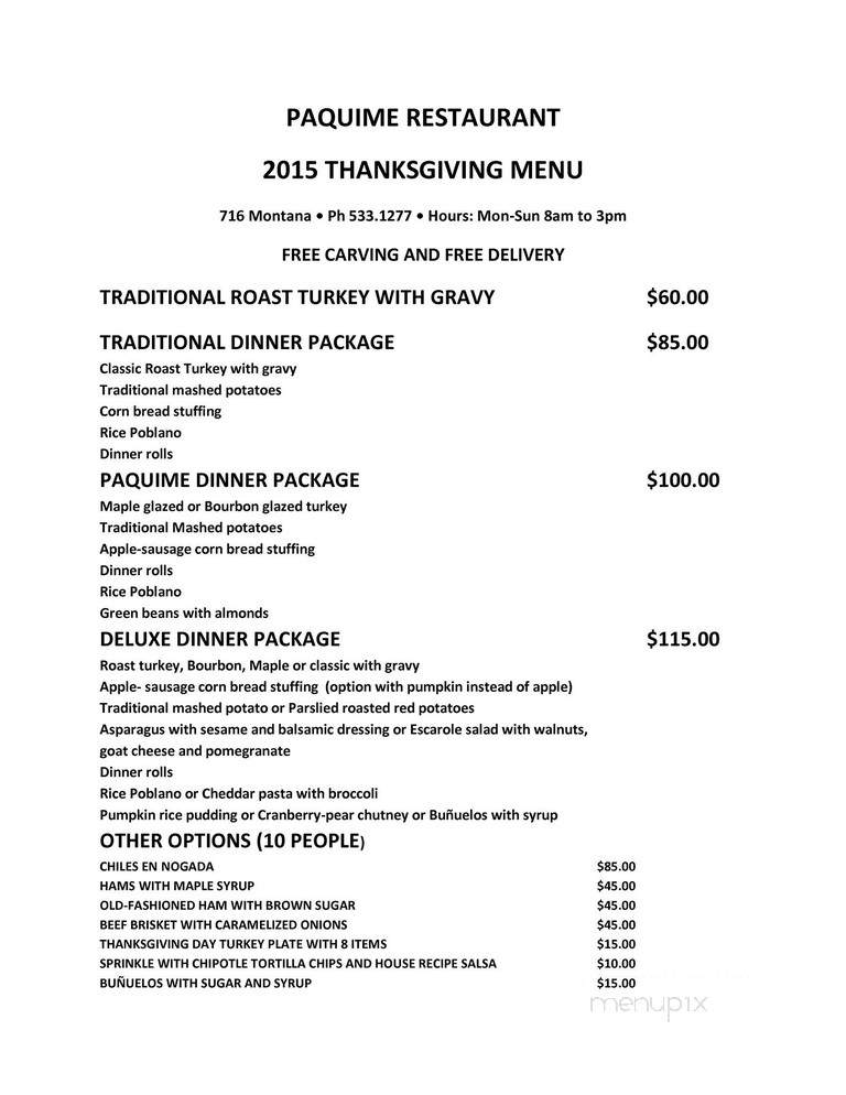 Paquime Restaurant - El Paso, TX menu_pic