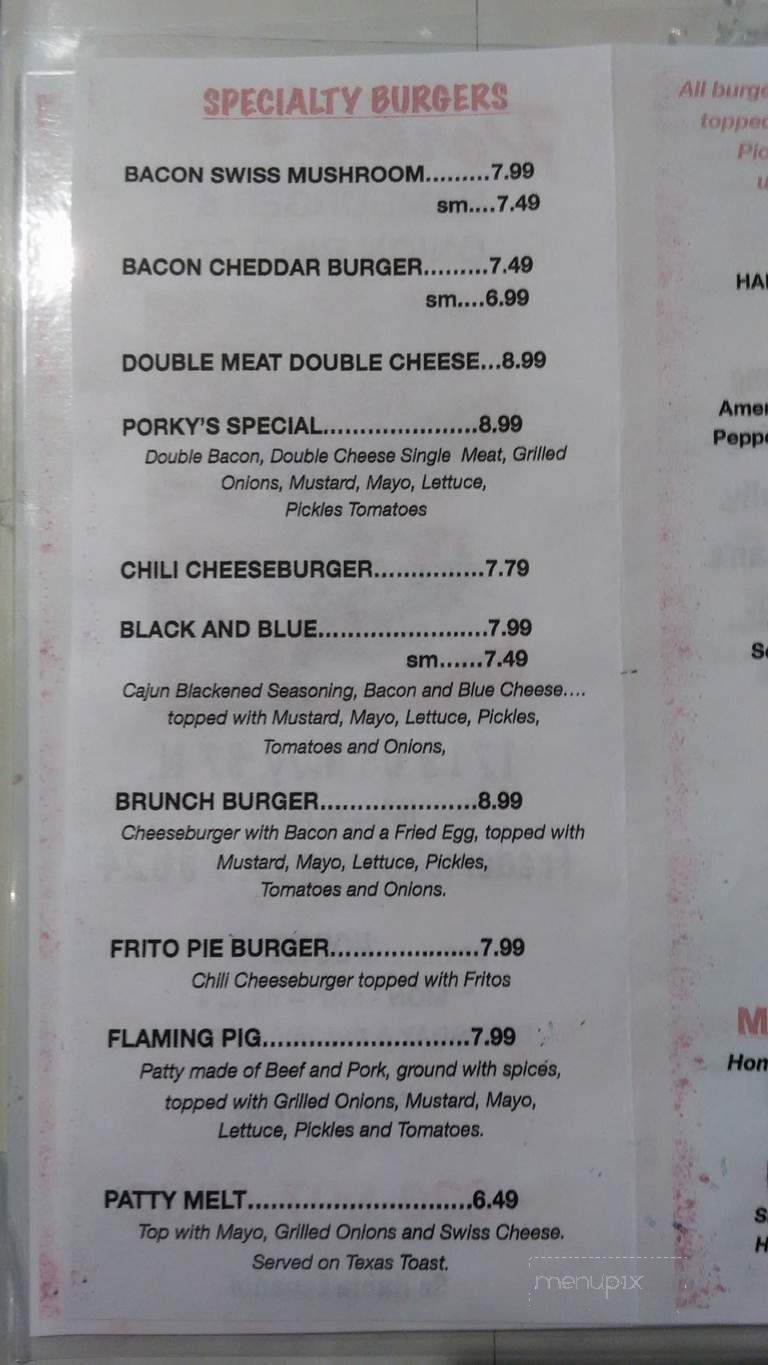 Porky's Hamburgers - Fredericksburg, TX menu_pic
