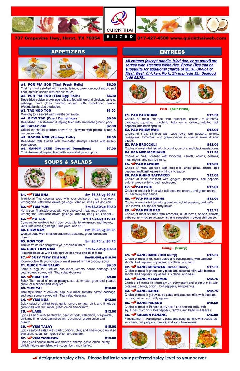 Quick Thai Bistro - Colleyville, TX menu_pic