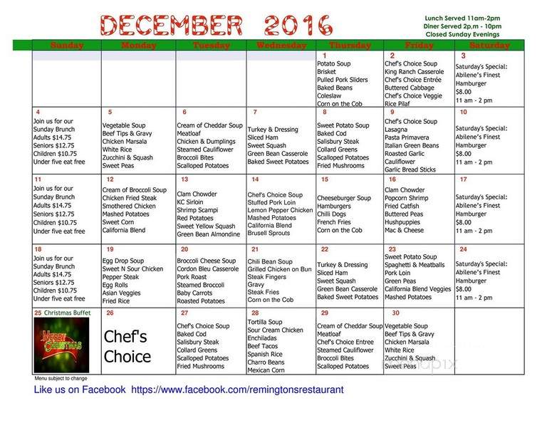 Remington's Restaurant - Abilene, TX menu_pic