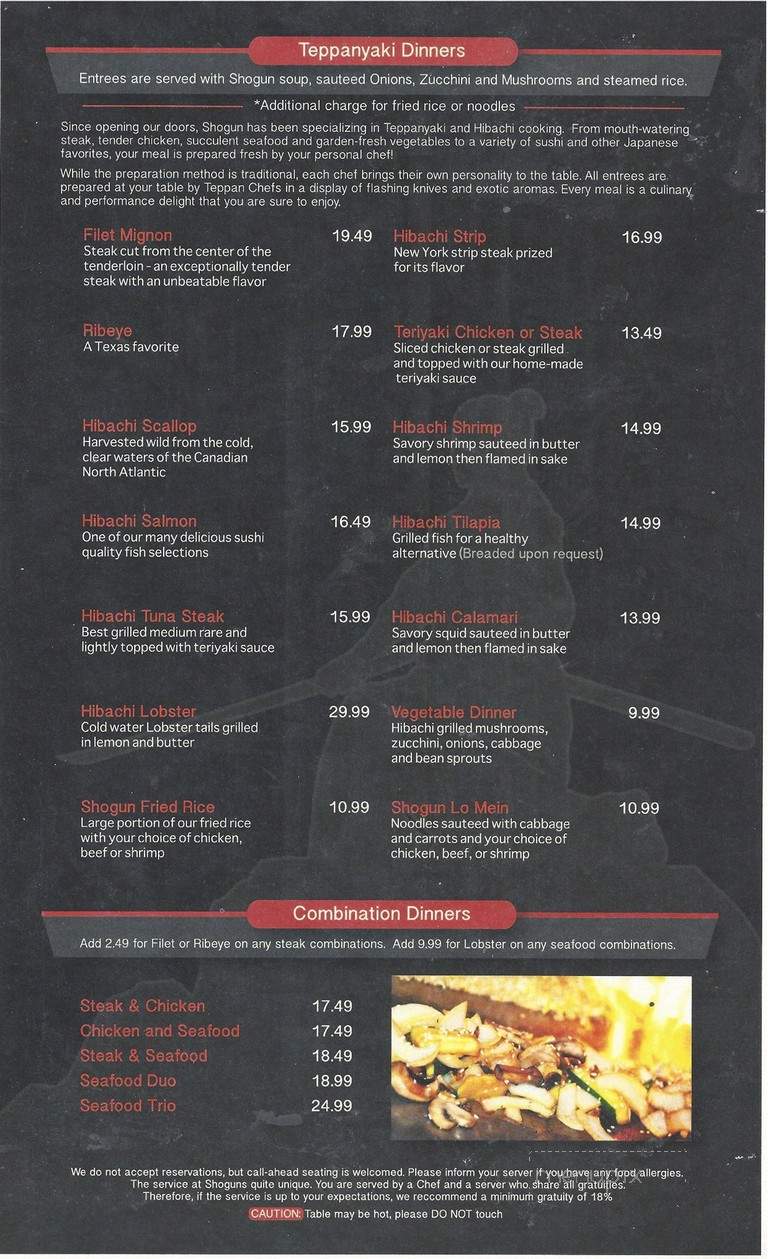 Shogun Steak House - Midland, TX menu_pic