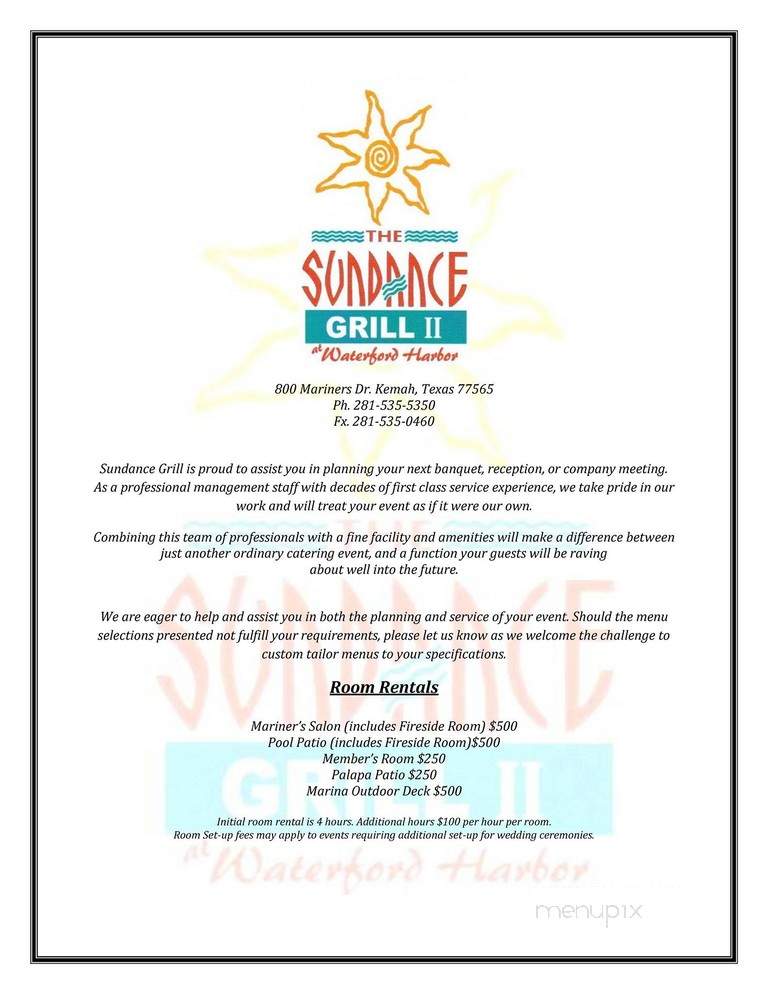 Sundance Grill II - Kemah, TX menu_pic