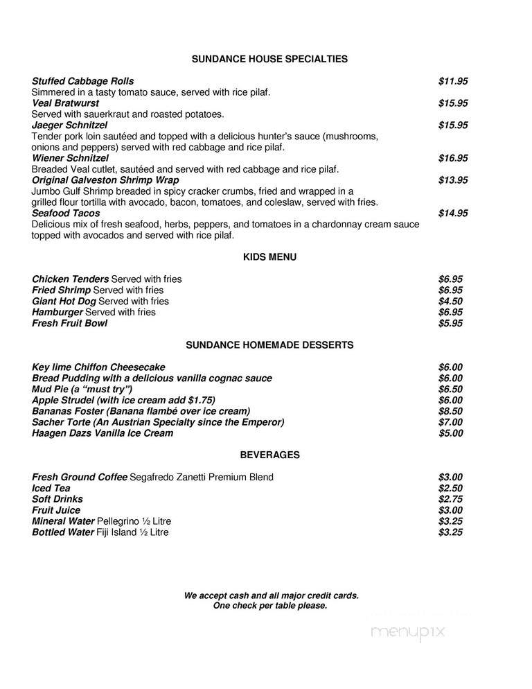 Sundance Grill II - Kemah, TX menu_pic