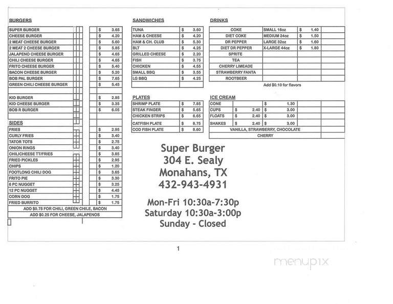 Super Burger - Monahans, TX menu_pic