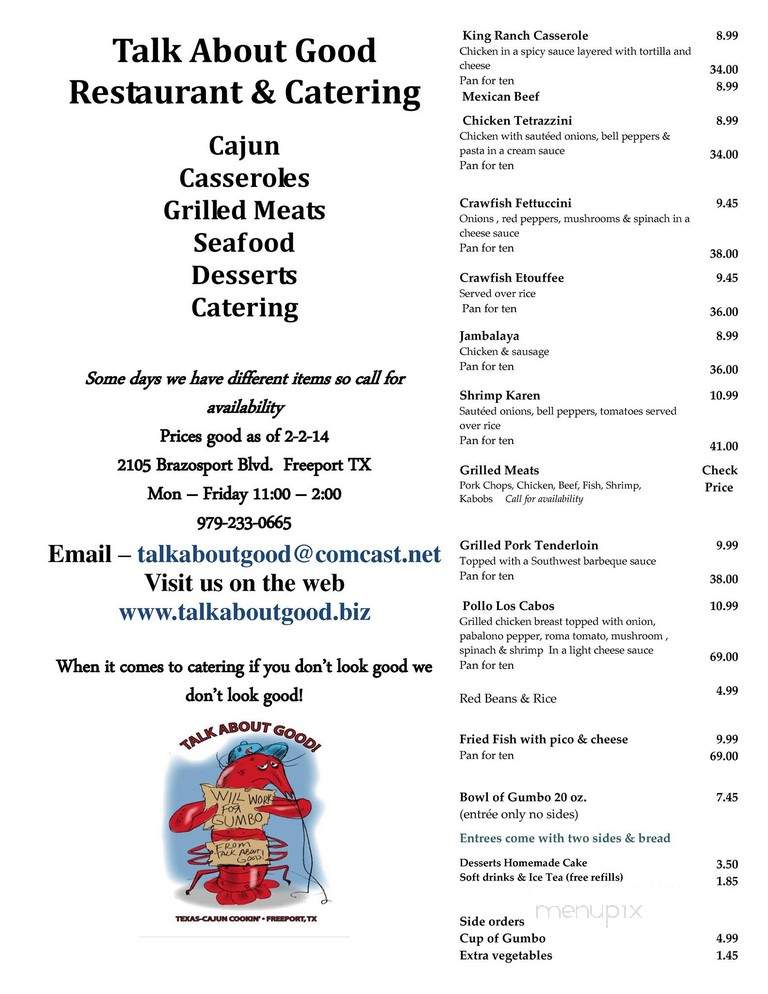 Talk About Good - Freeport, TX menu_pic