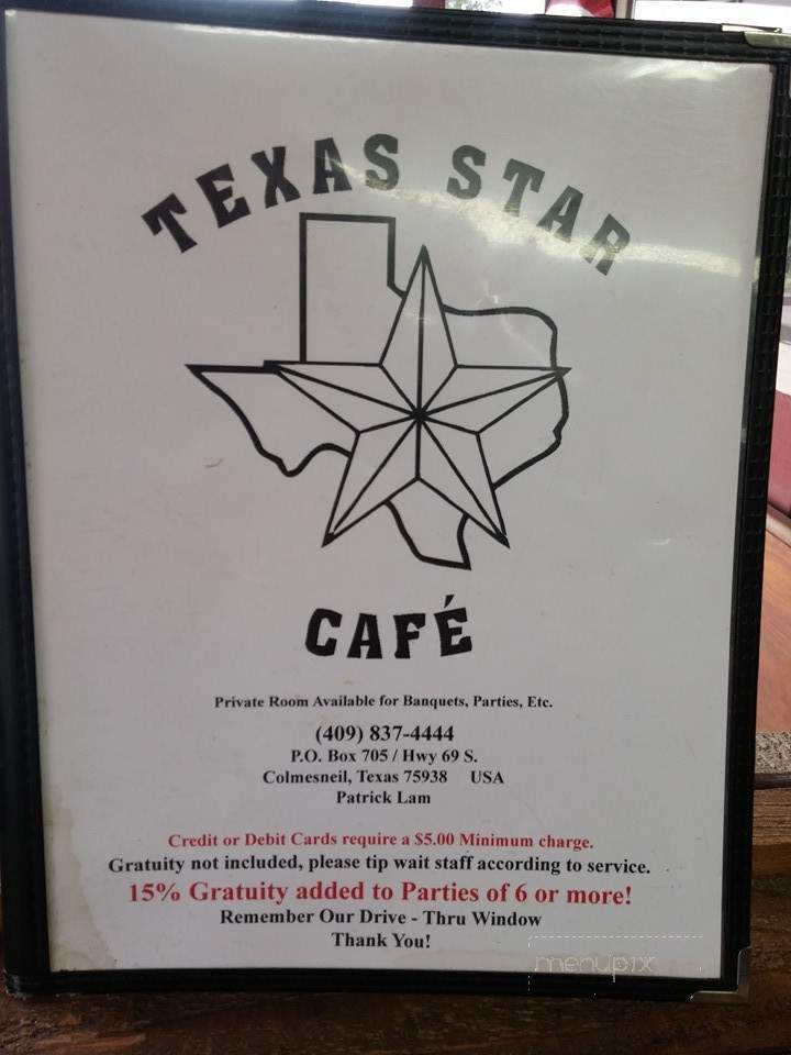 Texas Star Cafe - Colmesneil, TX menu_pic