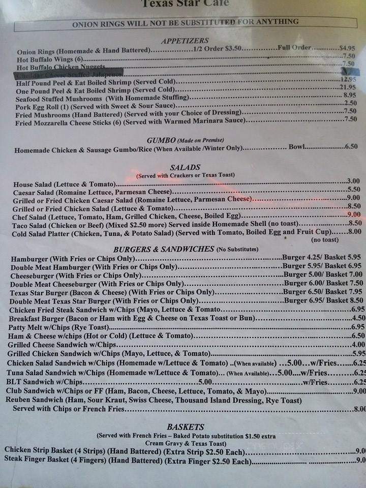 Texas Star Cafe - Colmesneil, TX menu_pic