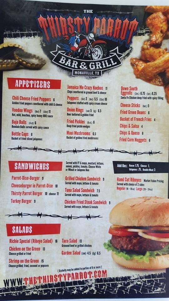 Thirsty Parrot Bar & Grill - Hempstead, TX menu_pic