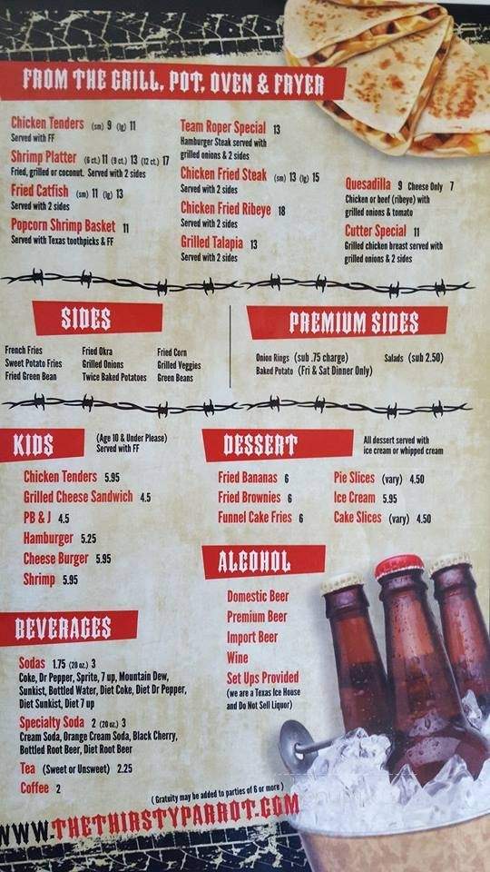 Thirsty Parrot Bar & Grill - Hempstead, TX menu_pic