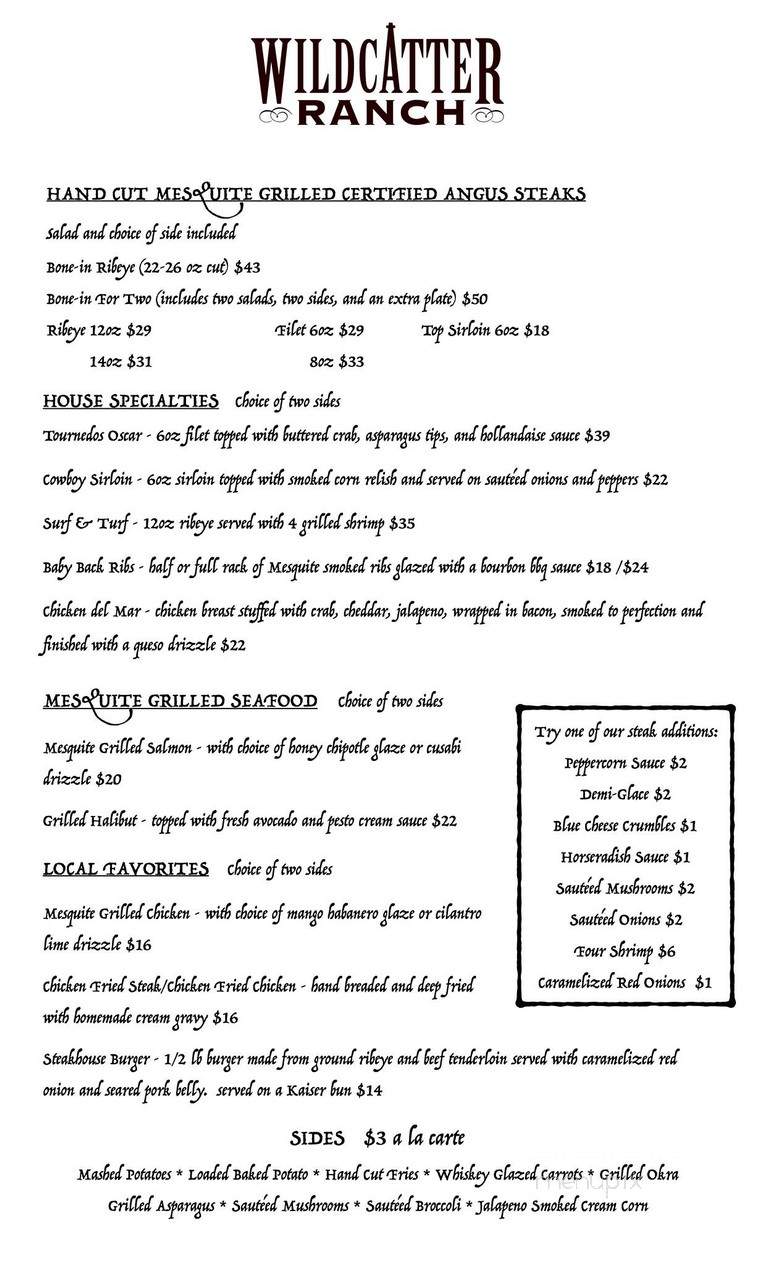 Wildcatter Steakhouse - Graham, TX menu_pic