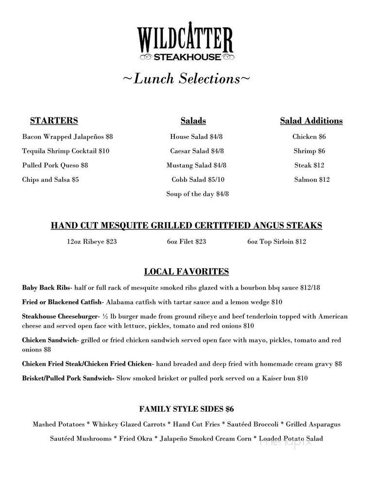 Wildcatter Steakhouse - Graham, TX menu_pic