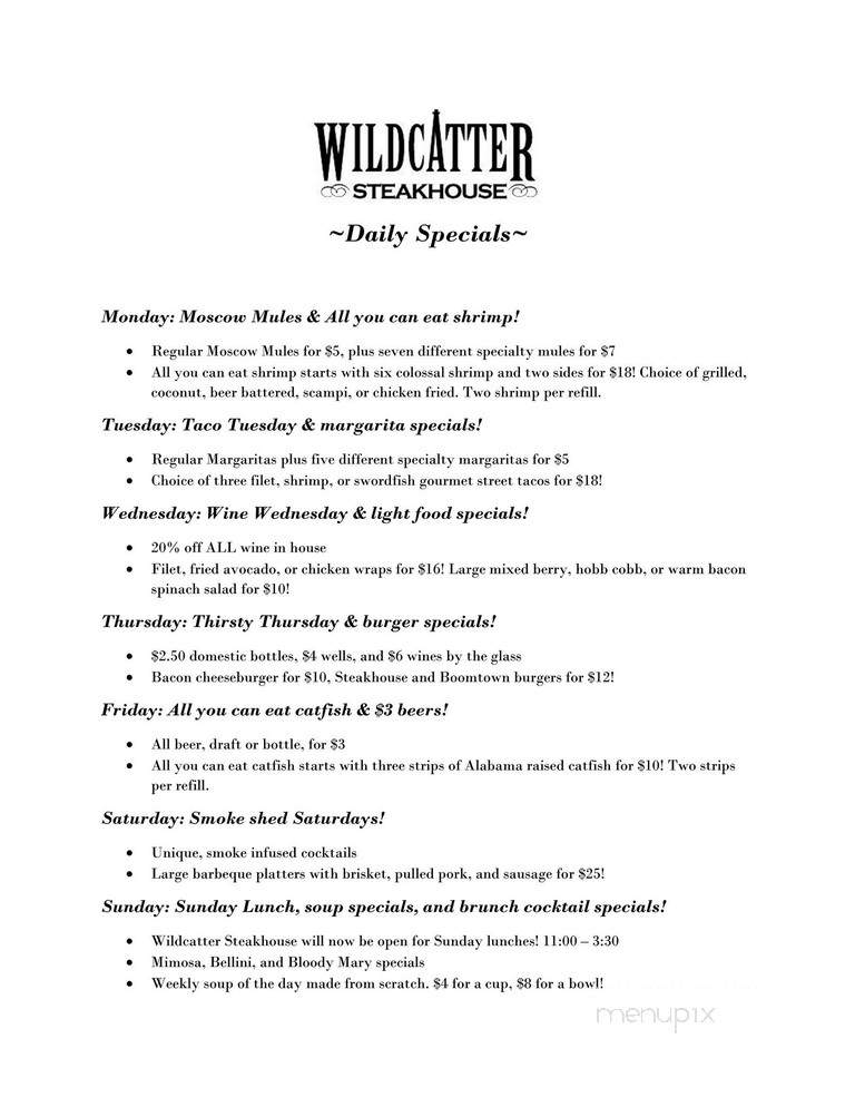 Wildcatter Steakhouse - Graham, TX menu_pic