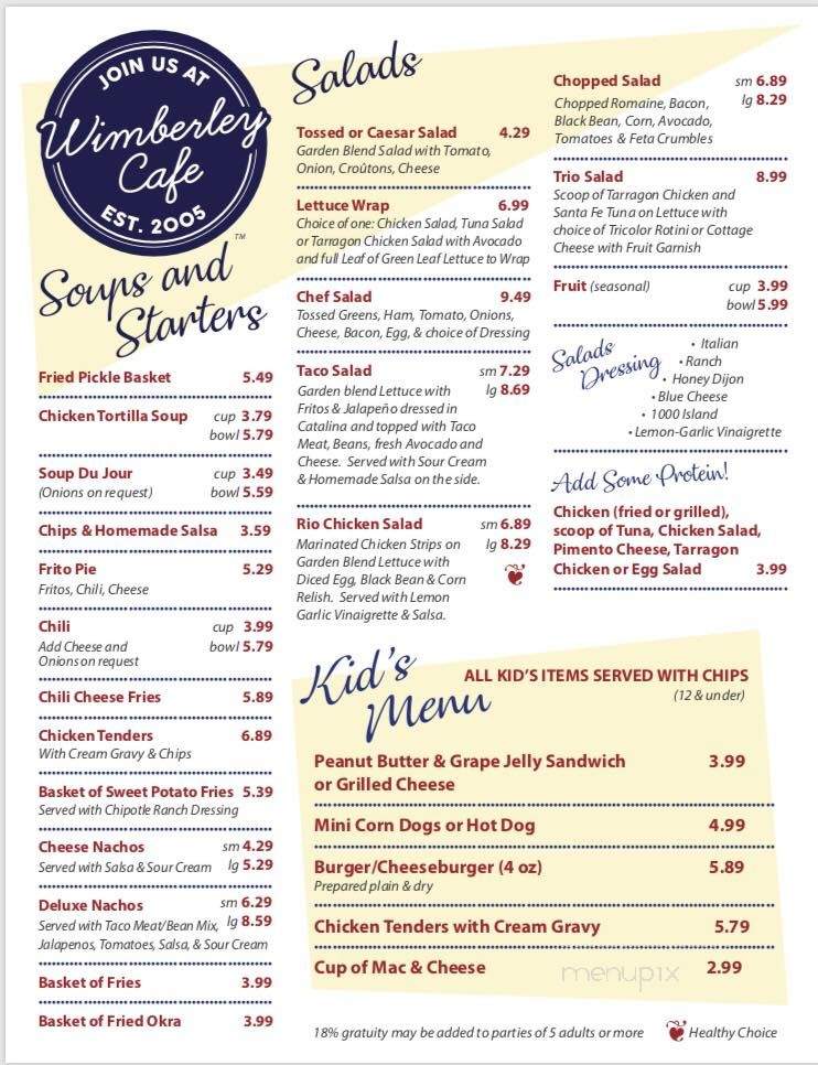 Wimberley Cafe - Wimberley, TX menu_pic