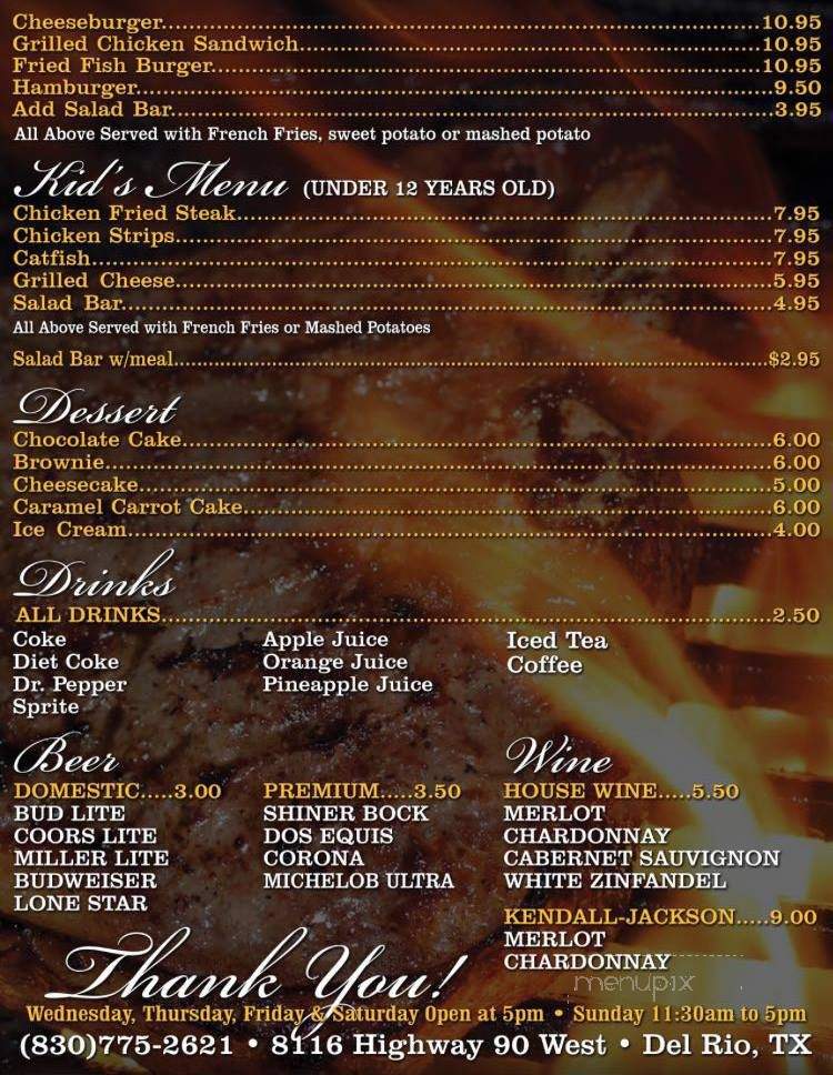 Wright's Steak House - Del Rio, TX menu_pic