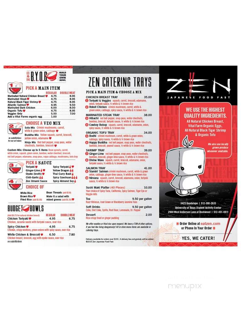 Zen Japanese Food Fast - Austin, TX menu_pic