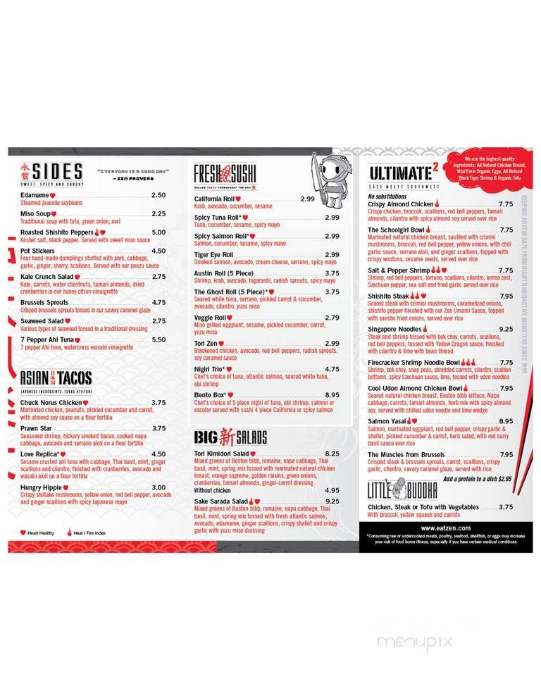 Zen Japanese Food Fast - Austin, TX menu_pic