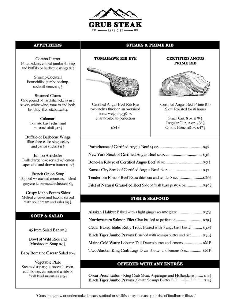 Grub Steak Restaurant - Park City, UT menu_pic