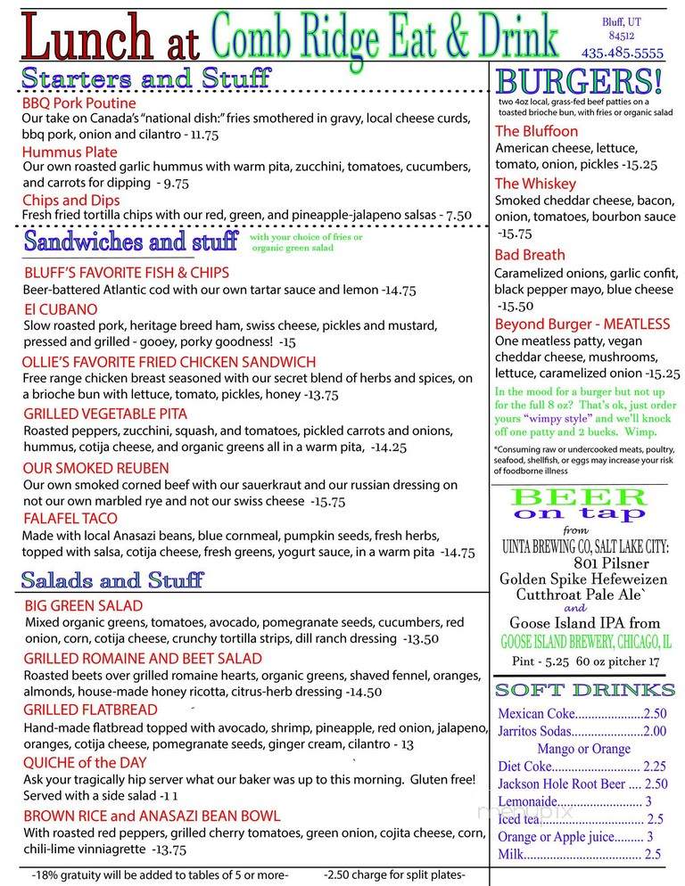 Comb Ridge Coffee - Bluff, UT menu_pic