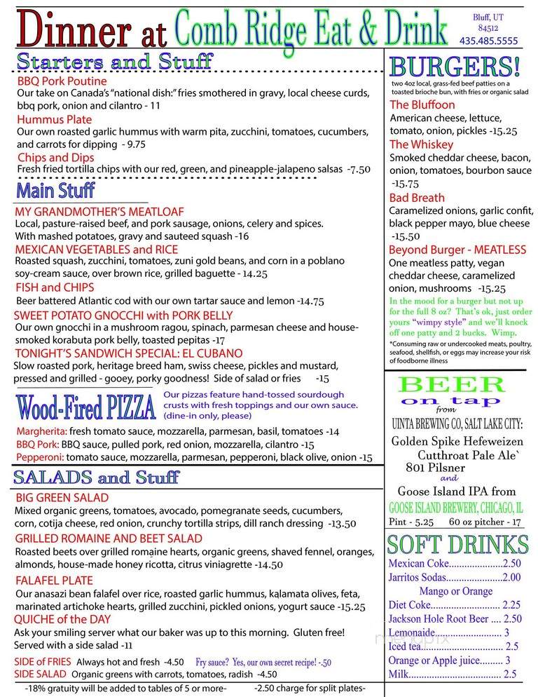 Comb Ridge Coffee - Bluff, UT menu_pic