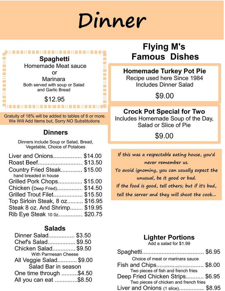 Flying M Restaurant - Panguitch, UT menu_pic