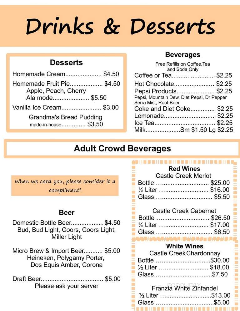 Flying M Restaurant - Panguitch, UT menu_pic