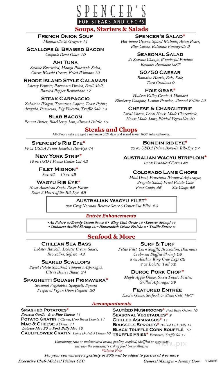 Spencer's For Steaks & Chop - Salt Lake City, UT menu_pic