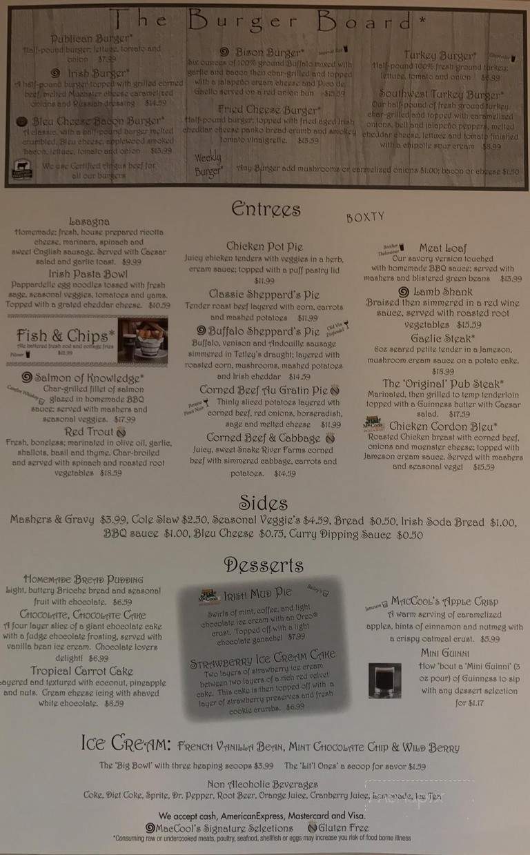 Mac Cool's Public House - Salt Lake City, UT menu_pic