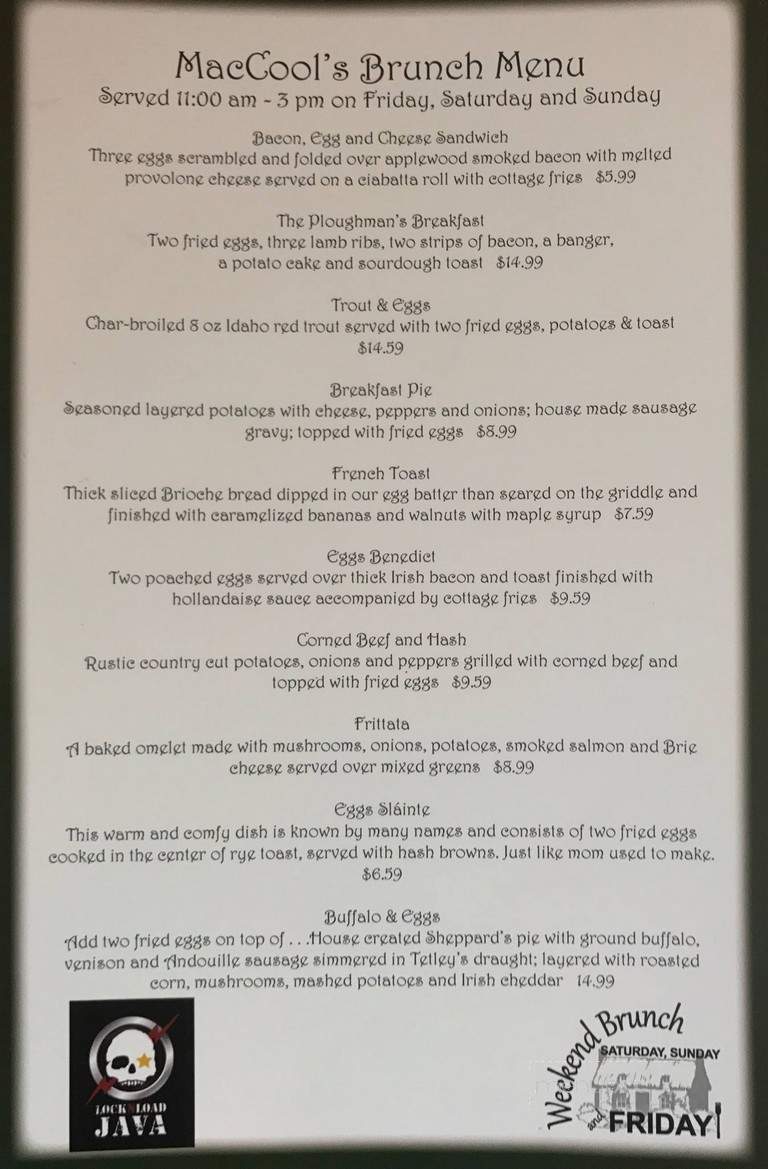 Mac Cool's Public House - Salt Lake City, UT menu_pic
