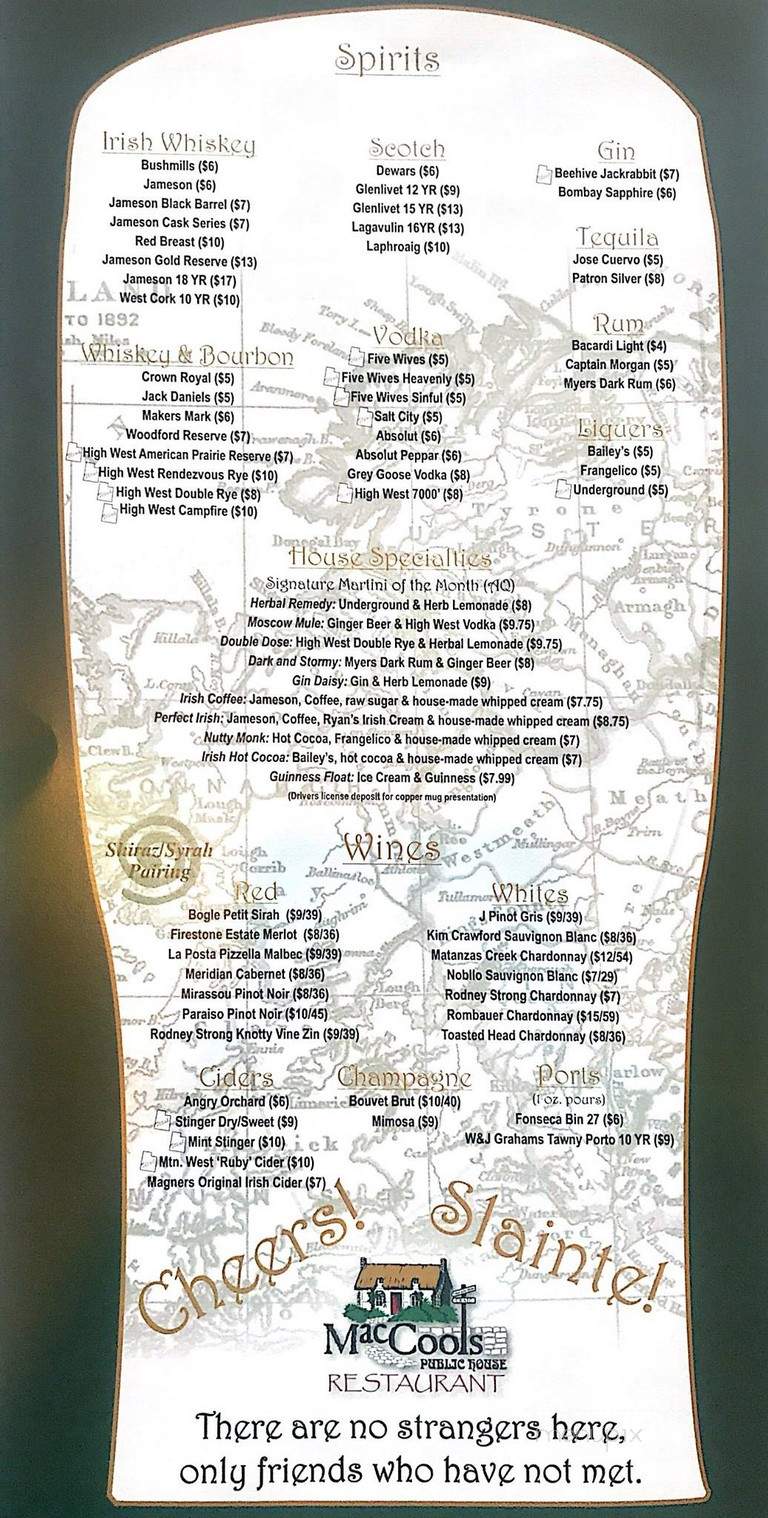 Mac Cool's Public House - Salt Lake City, UT menu_pic