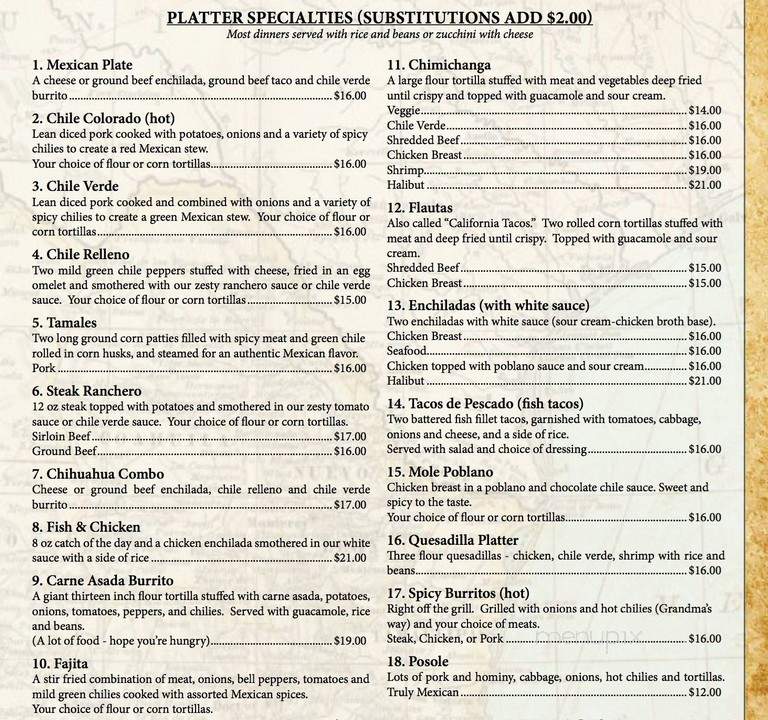 El Chihuahua Restaurant - Holladay, UT menu_pic