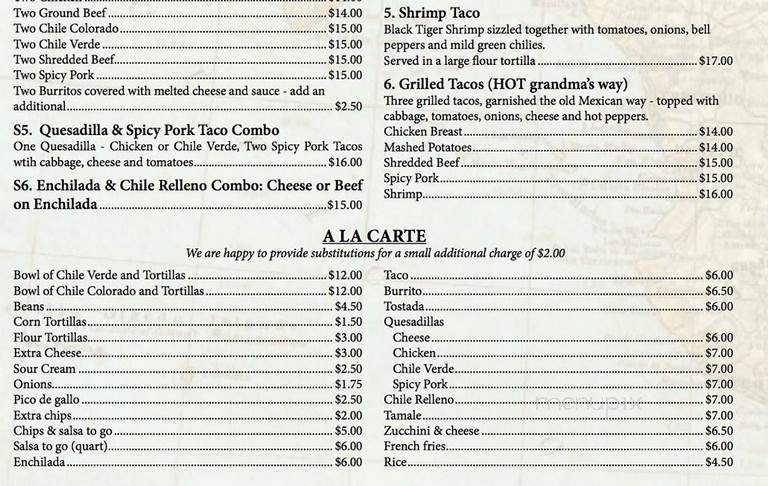 El Chihuahua Restaurant - Holladay, UT menu_pic