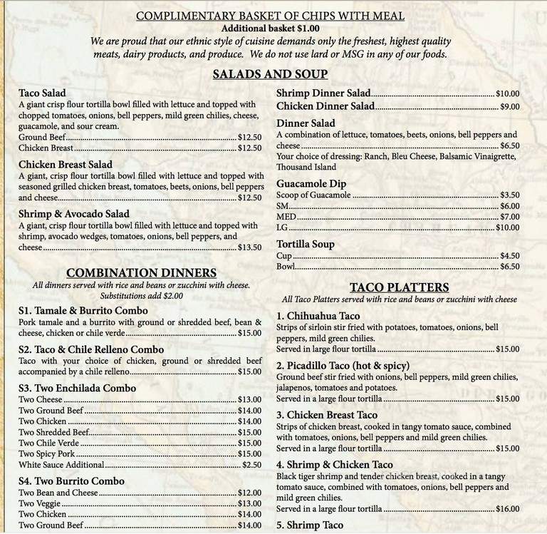 El Chihuahua Restaurant - Holladay, UT menu_pic