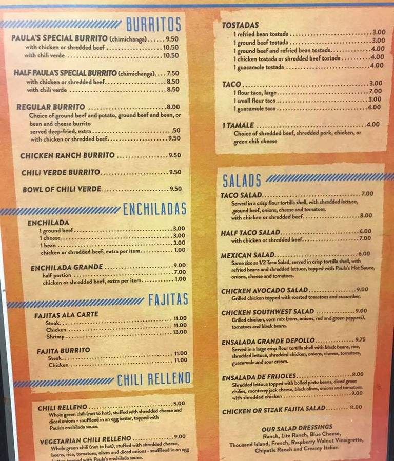 Paula's Cazuela - St George, UT menu_pic