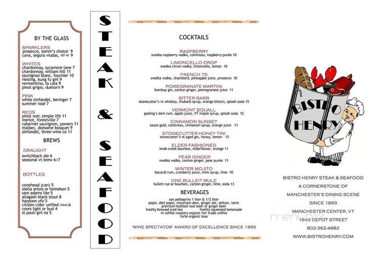 Bistro Henry - Manchester Center, VT menu_pic