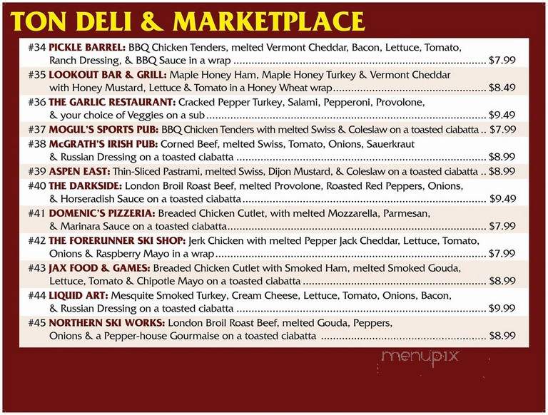 Deli At Killington Corners - Killington, VT menu_pic