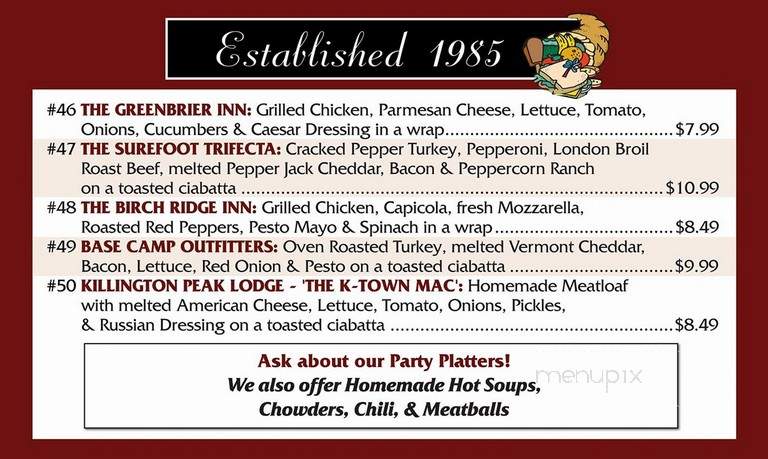 Deli At Killington Corners - Killington, VT menu_pic