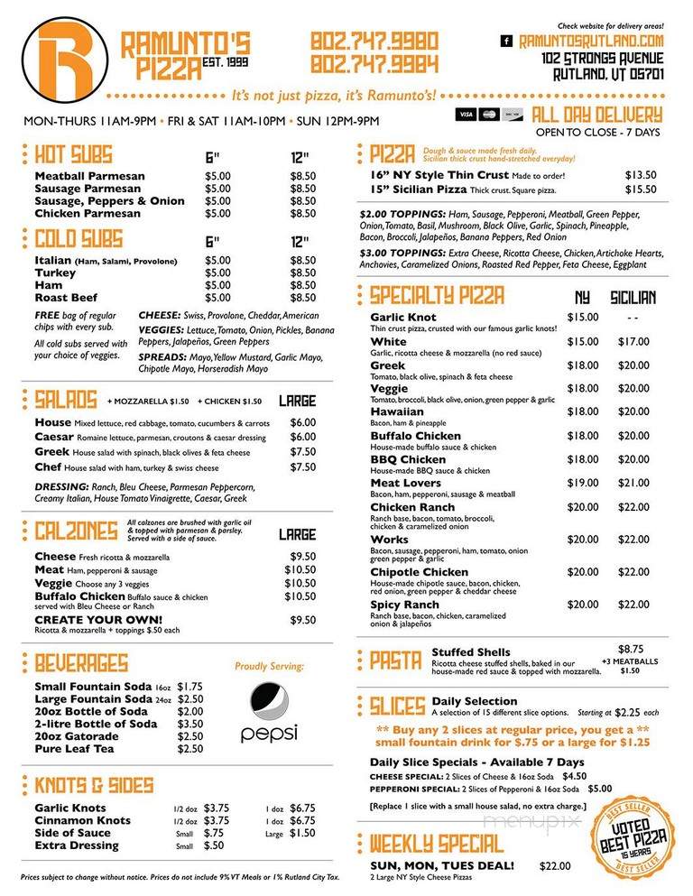 Ramunto's Sicilian Pizza - Rutland, VT menu_pic