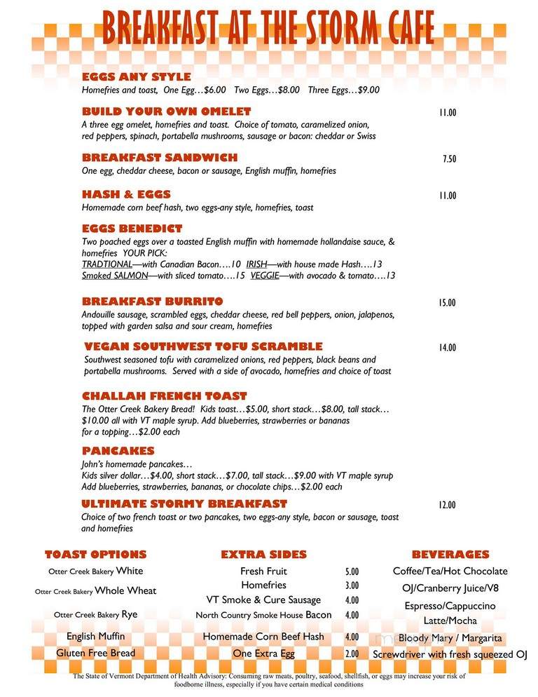 Storm Cafe - Middlebury, VT menu_pic