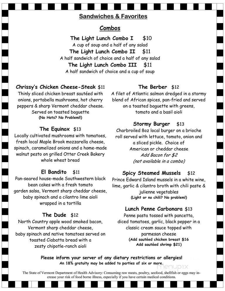 Storm Cafe - Middlebury, VT menu_pic