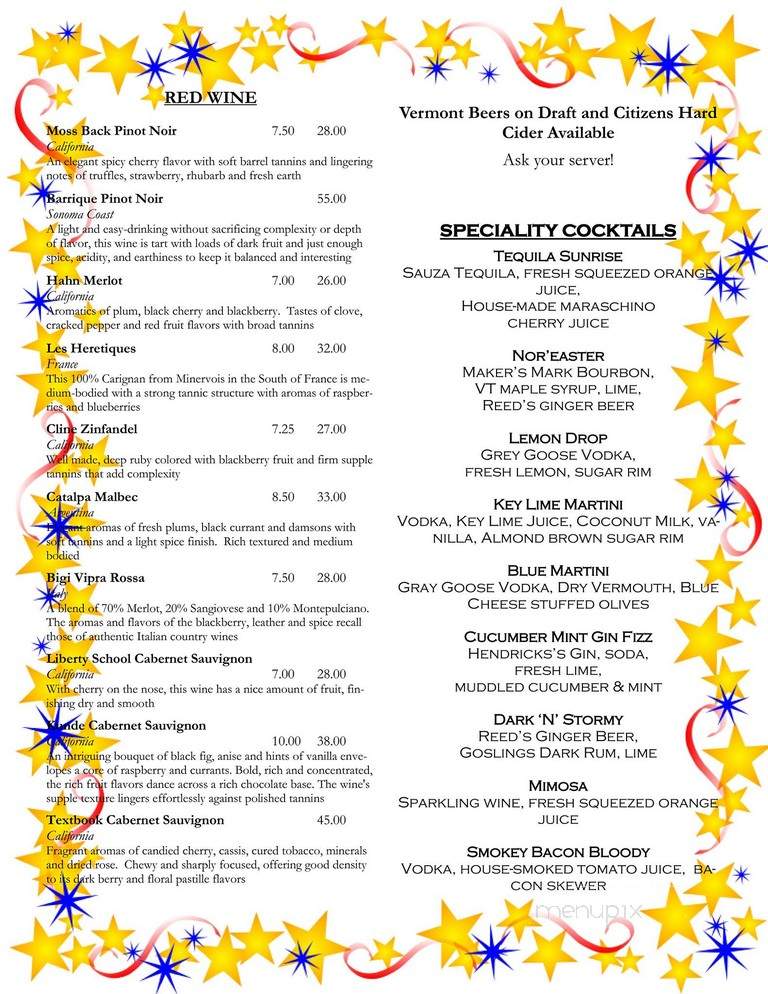 Storm Cafe - Middlebury, VT menu_pic