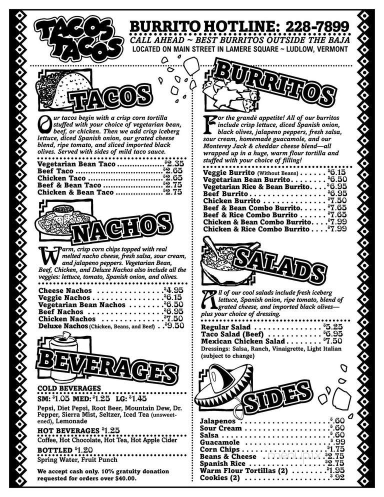 Tacos Tacos - Ludlow, VT menu_pic