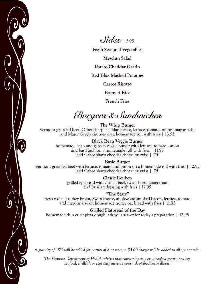 Whip Bar & Grill - Stowe, VT menu_pic