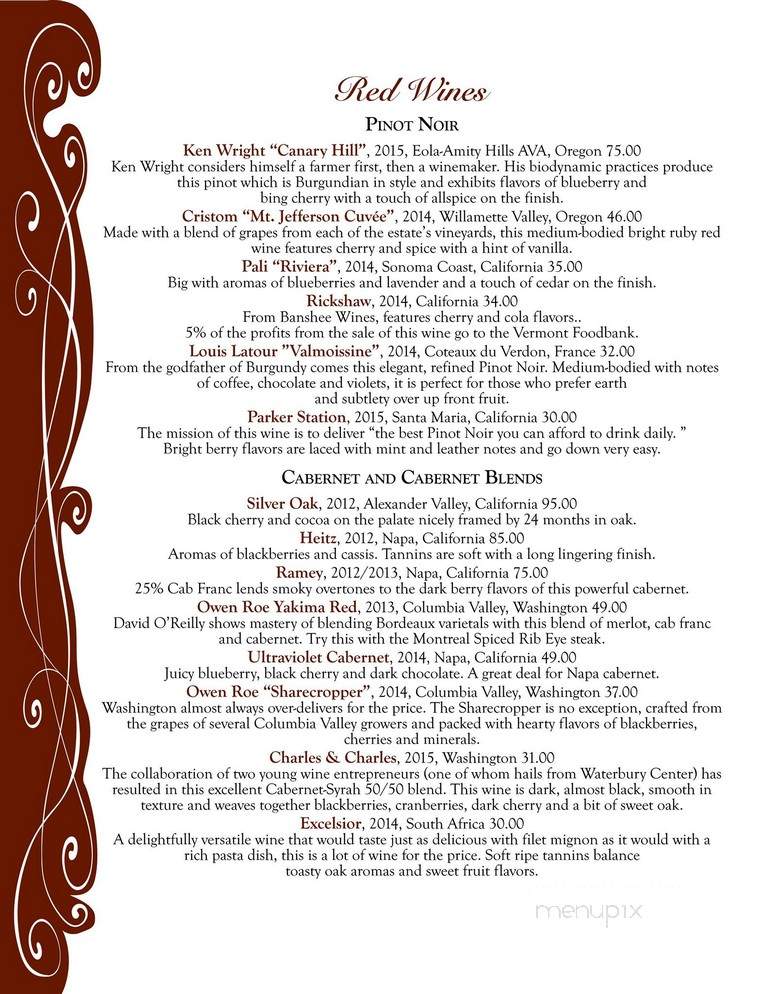 Whip Bar & Grill - Stowe, VT menu_pic