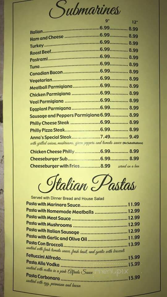 Anna's Italian Pizza - Hampton, VA menu_pic