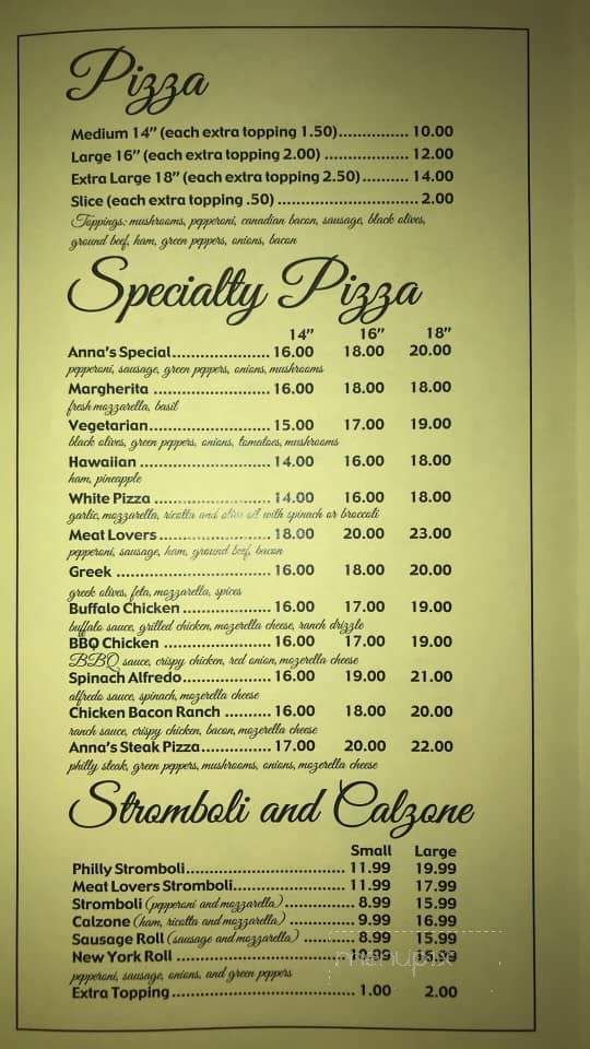 Anna's Italian Pizza - Hampton, VA menu_pic