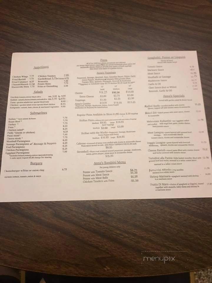Anna's Pizza - Charlottesville, VA menu_pic