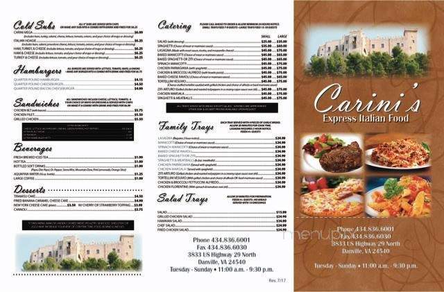 Carini's Italian Restaurant - Richmond, VA menu_pic