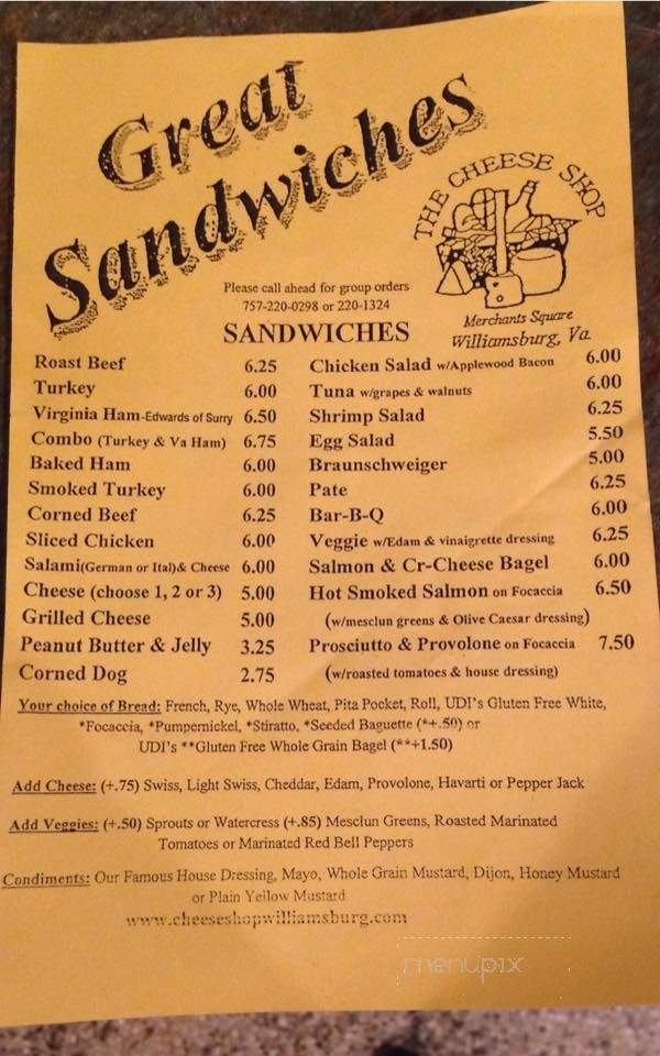 Cheese Shop - Williamsburg, VA menu_pic